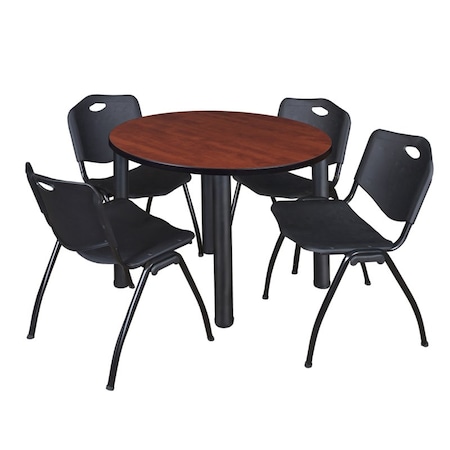 Kee Kee Round Table & Chair Set, Wood, Metal, Plastic Top, Cherry TB42RNDCHBPBK47BK